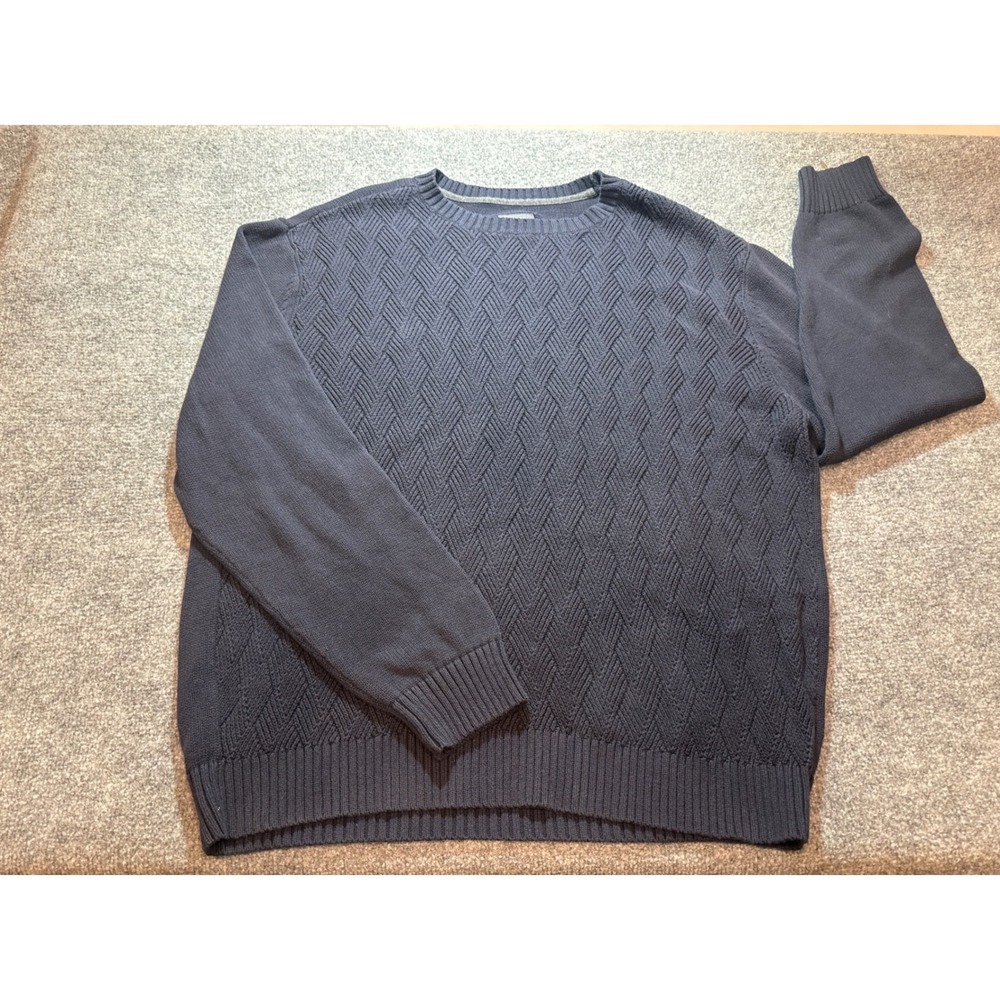 Vintage St Johns Bay Mens XXL Navy Blue Cotton Knit Sweater 90s Diamond Texture